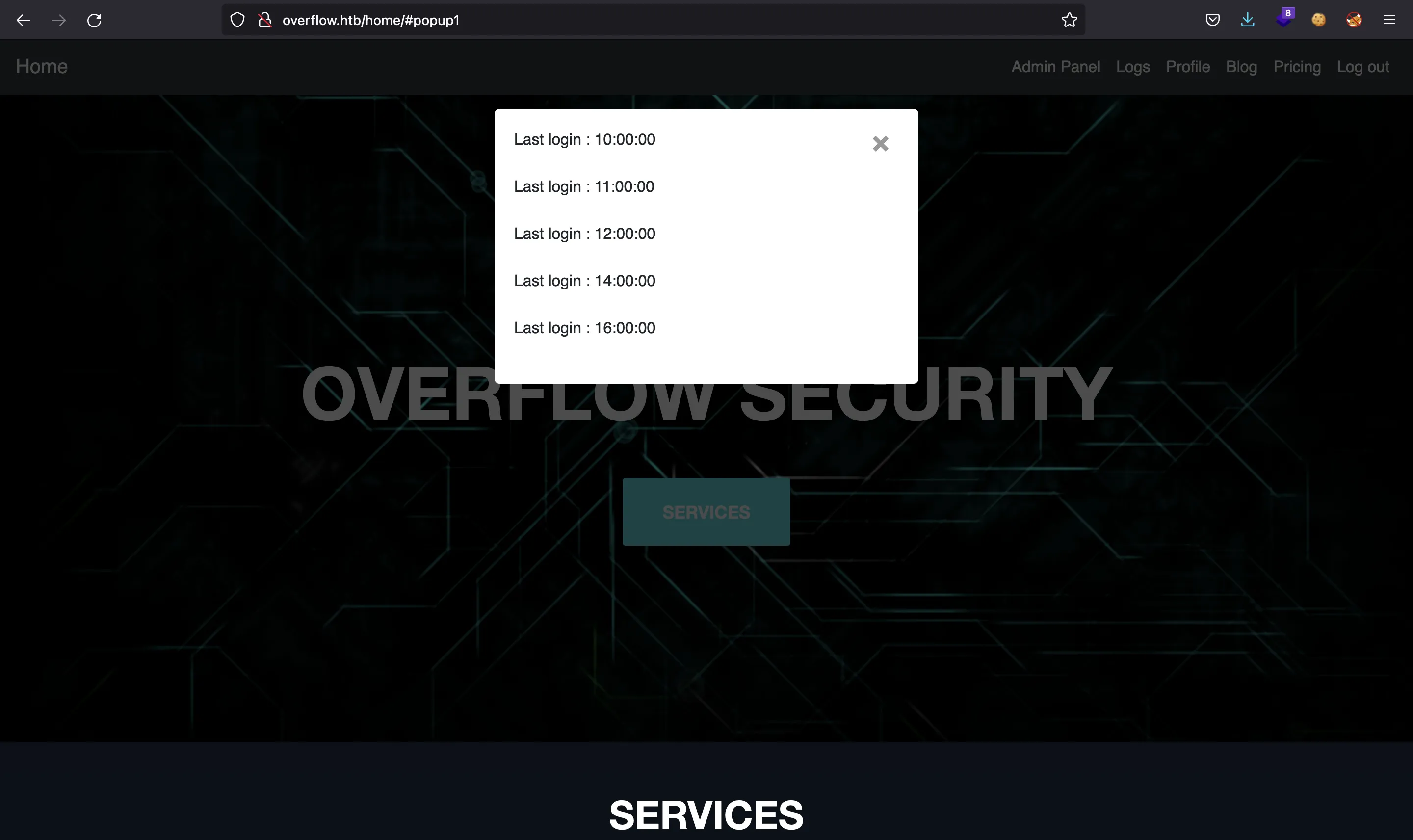 Overflow admin logs