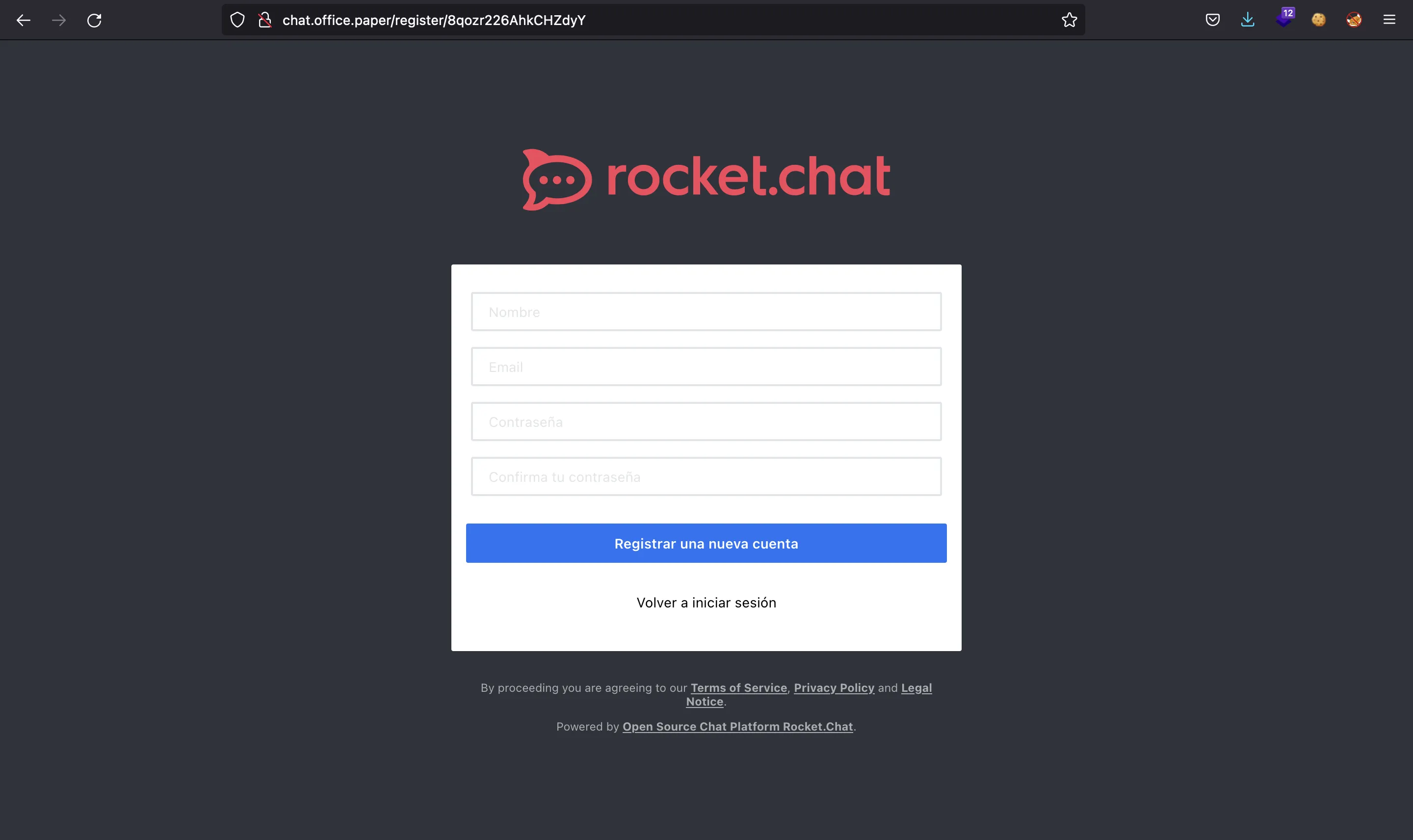 Paper Rocket.Chat registration