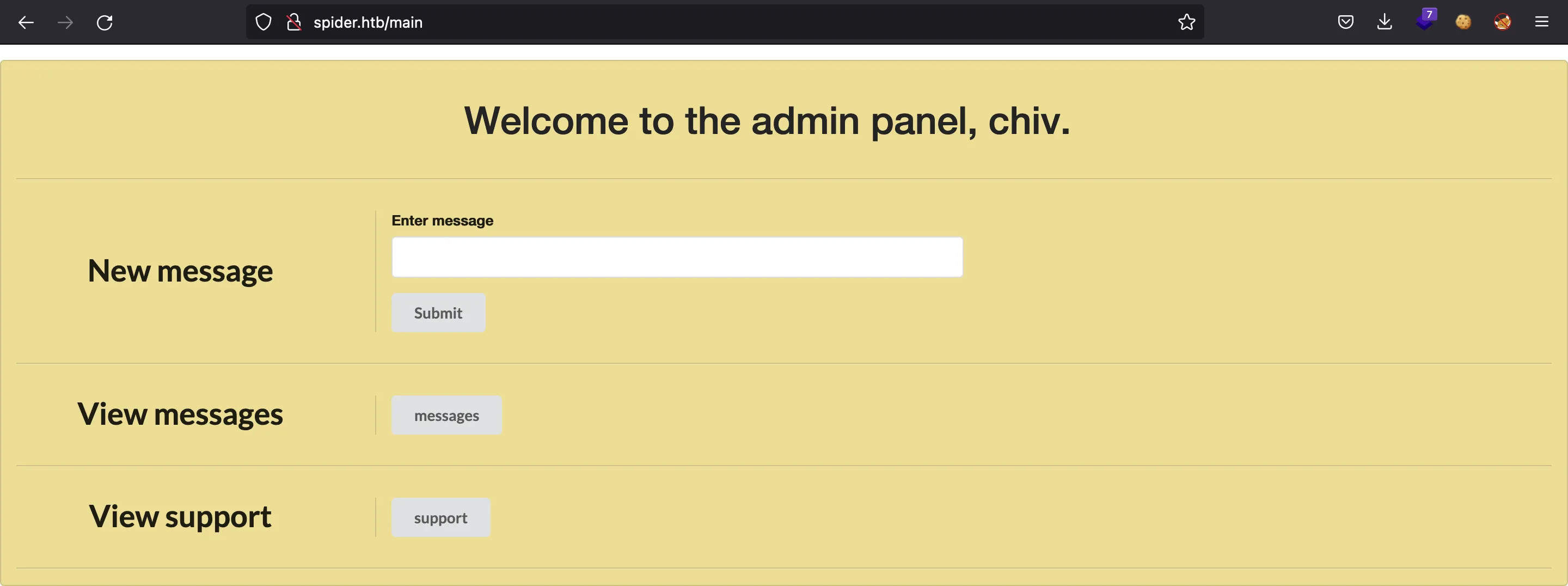 Panel de administración de <code>chiv</code>